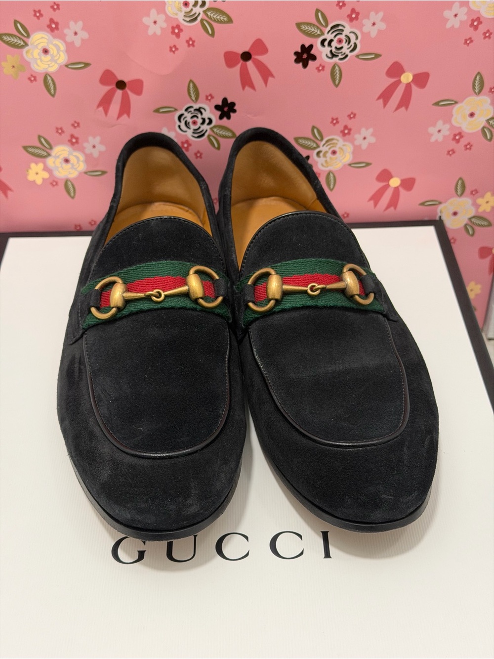 Gucci Black Suede Horsebit Web Loafers Men’s 7.5